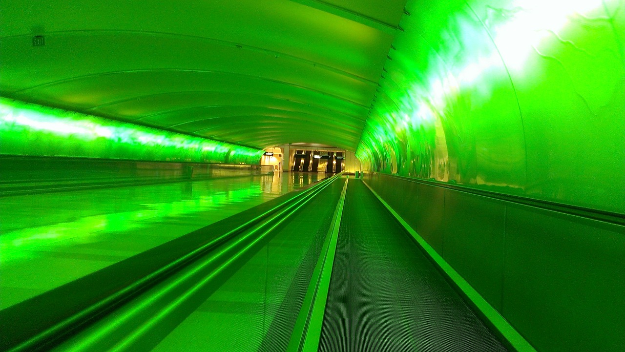 green tunnel airport free photo