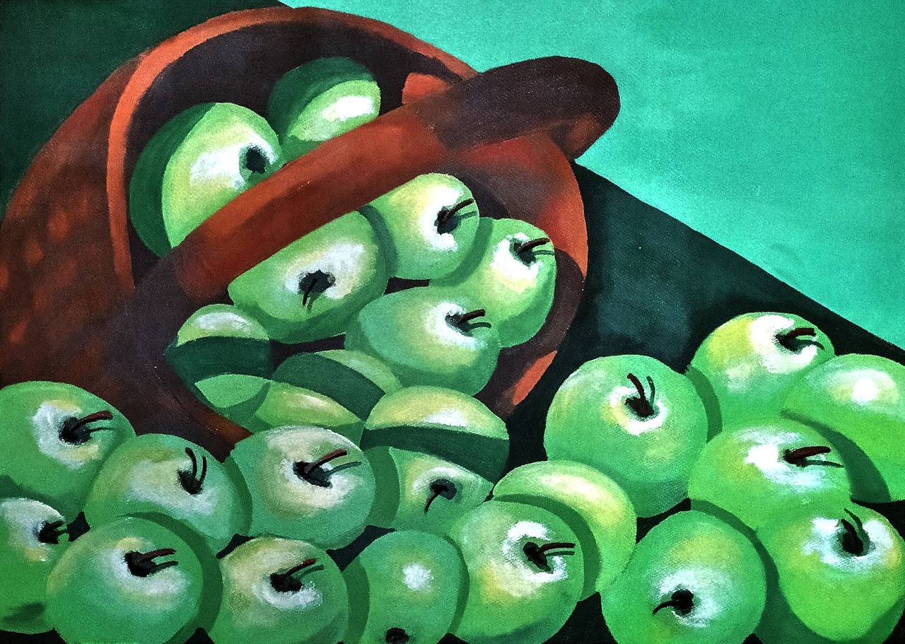 green apples painted fresh free photo