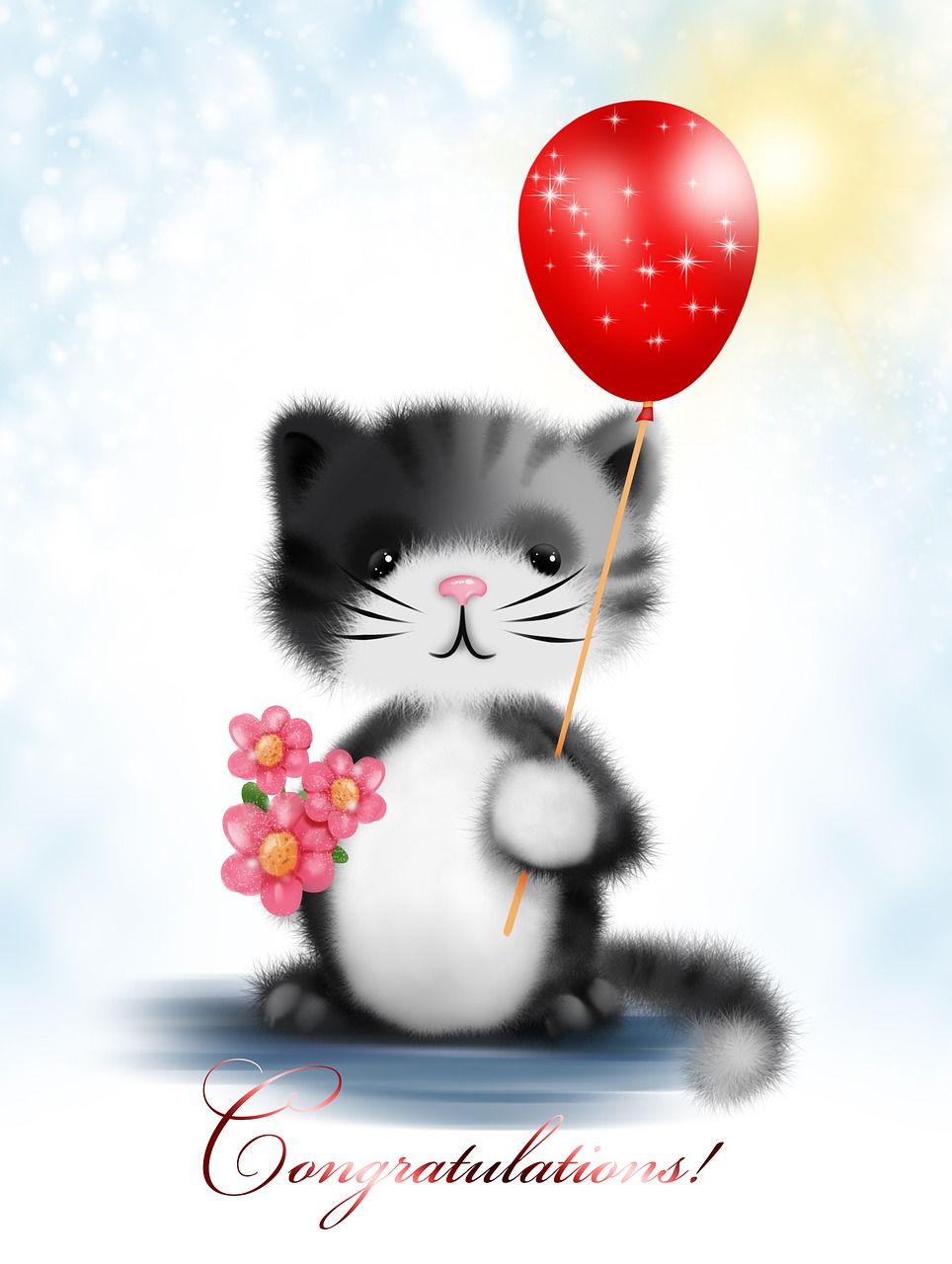 greeting card kitten flower free photo