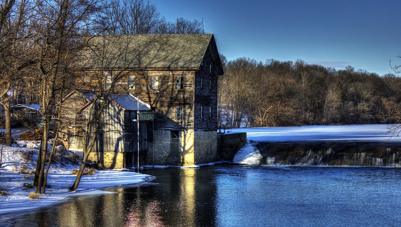 grist mill building stream free photo