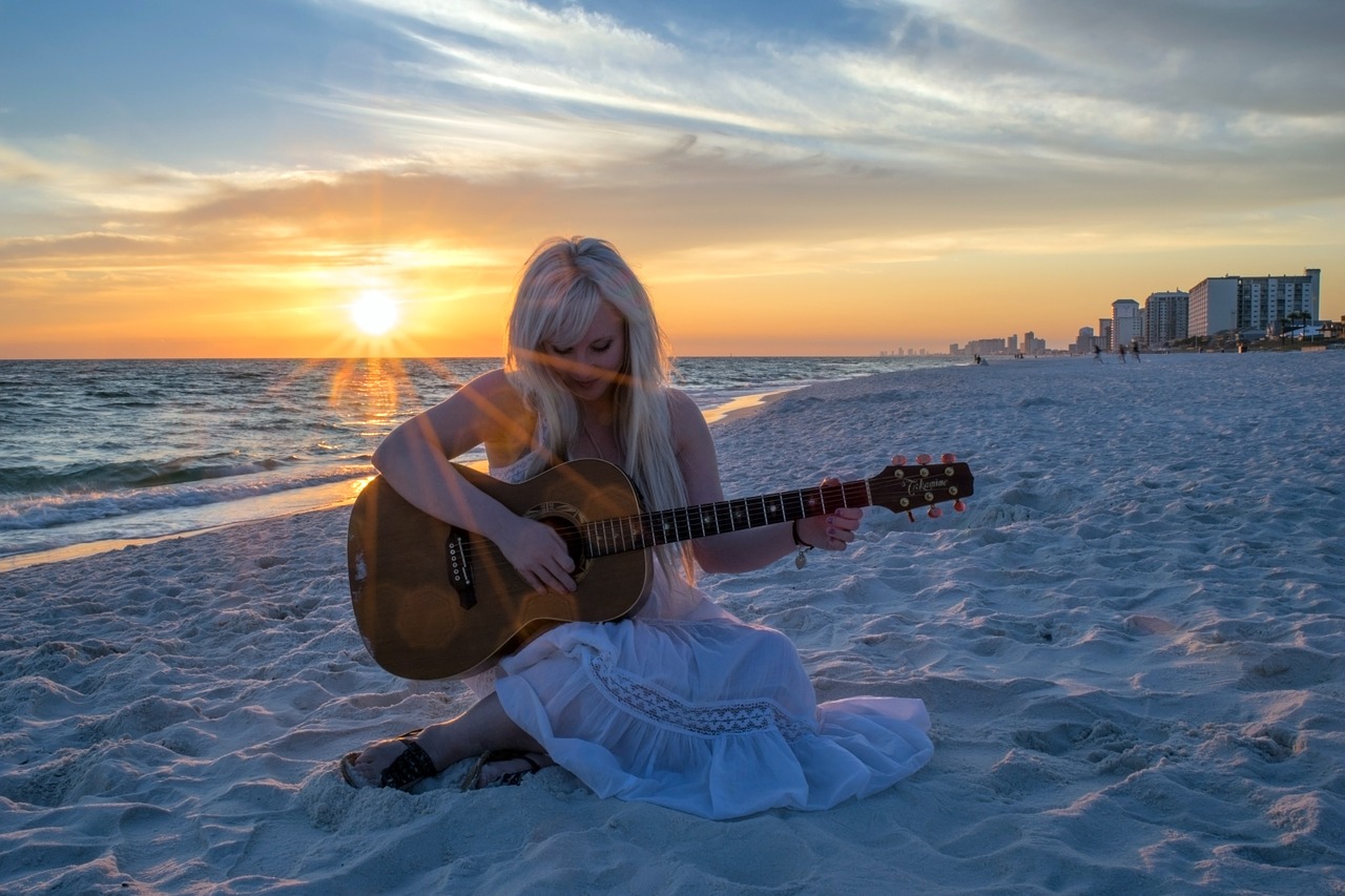 guitar girl beach free photo