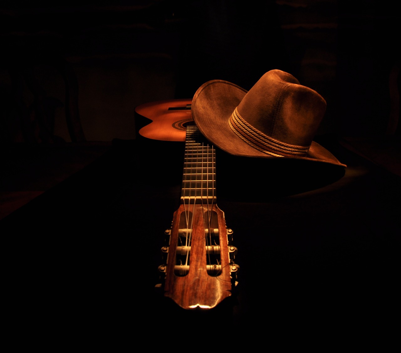 guitar classical cowboy hat free photo