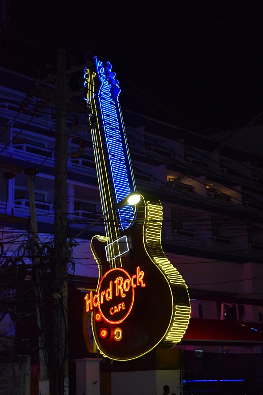 guitar neon lighting free photo