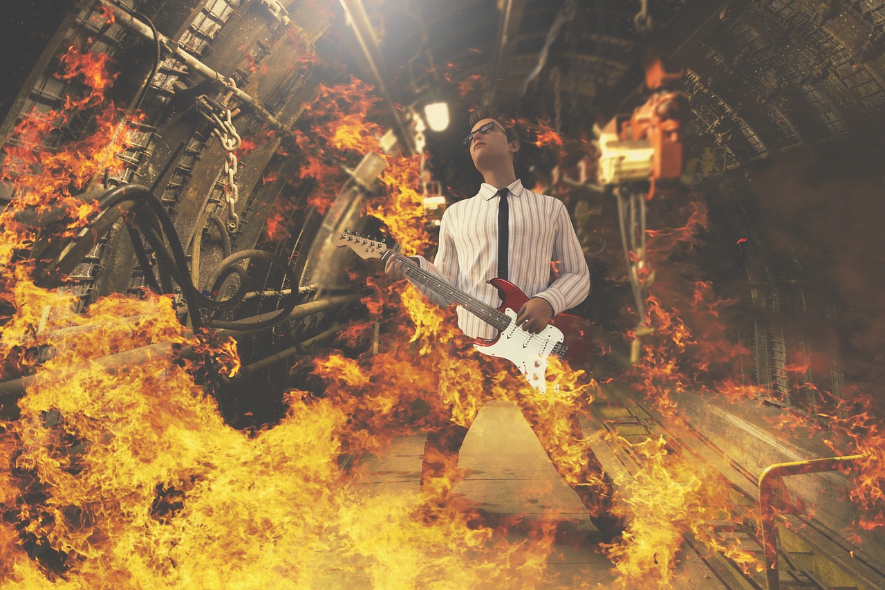 guitarist  fire  rock free photo