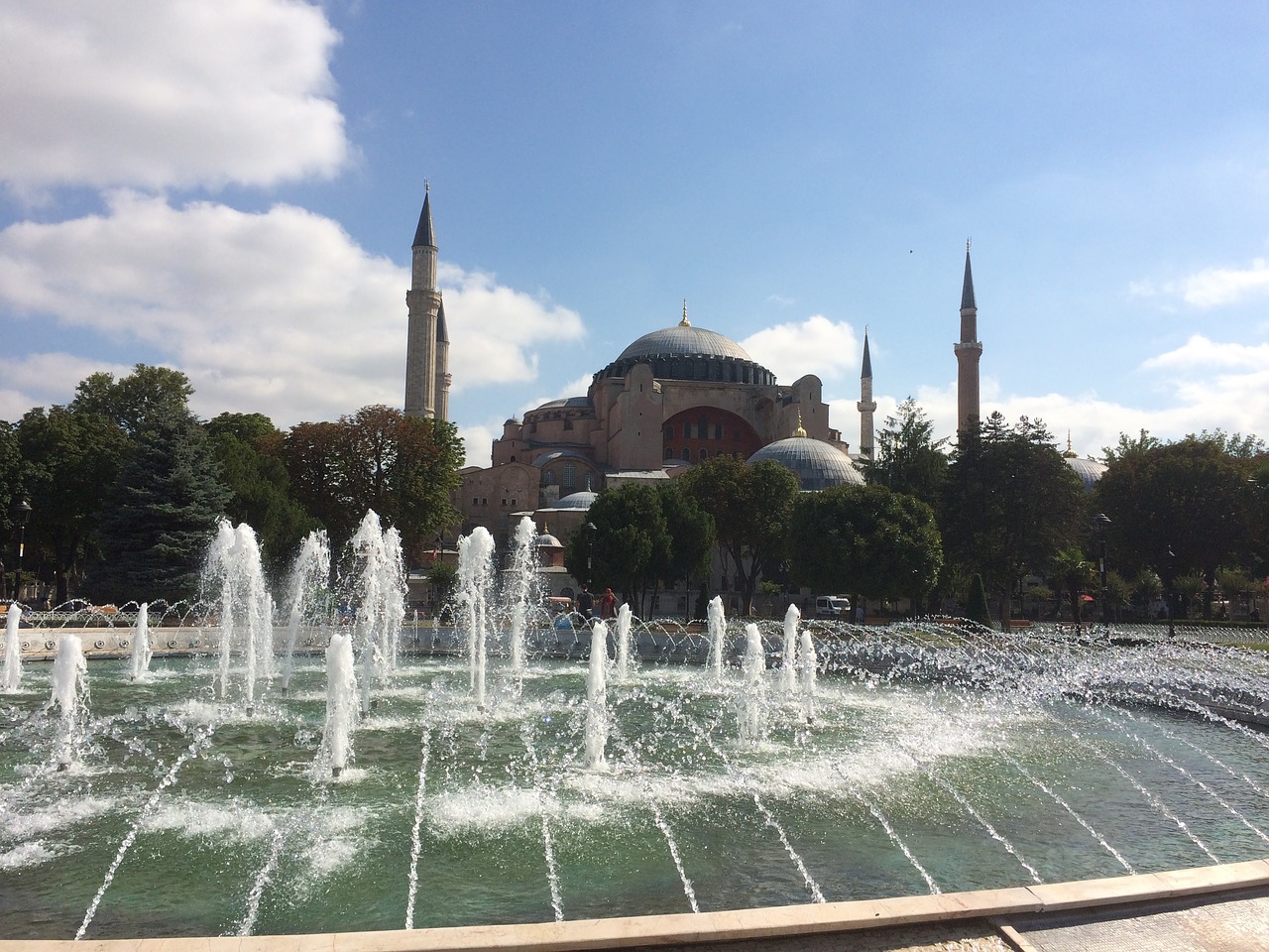 hagia sophia mosque day fountain free photo