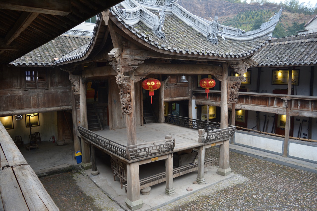 hall stage zhejiang rural hall chinese ancient architecture free photo