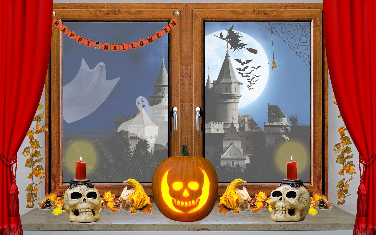 halloween window pumpkin free photo