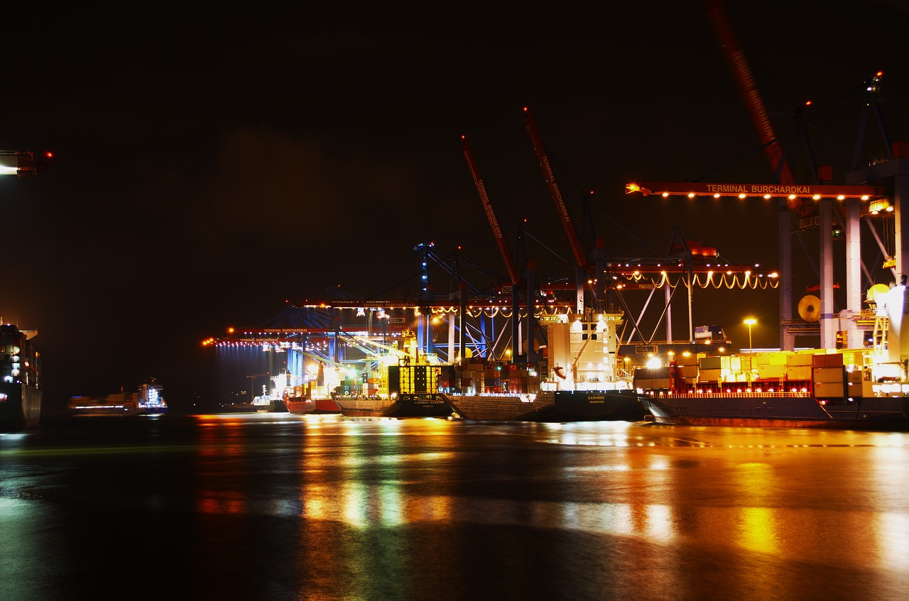 hamburg port night free photo
