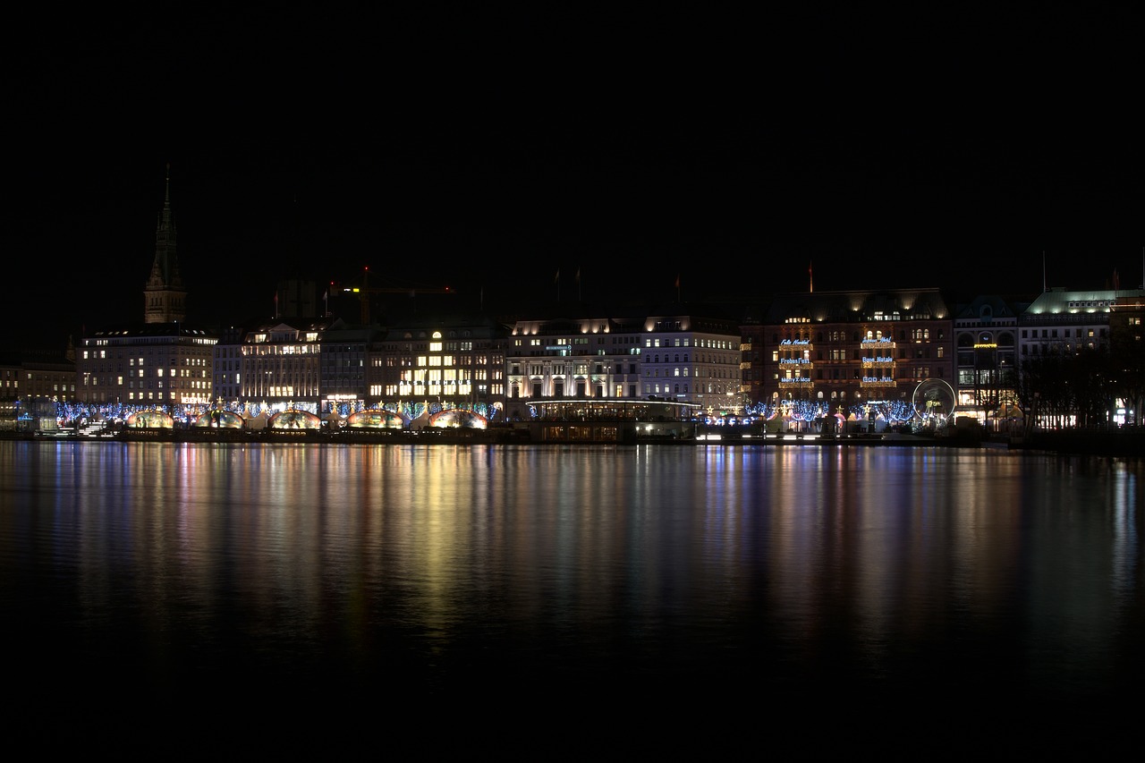 hamburg night christmas market free photo