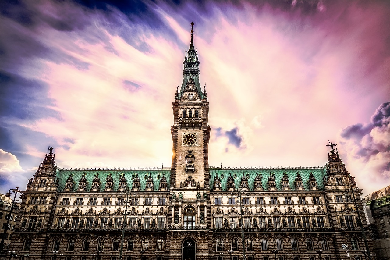 hamburg town hall sunset free photo