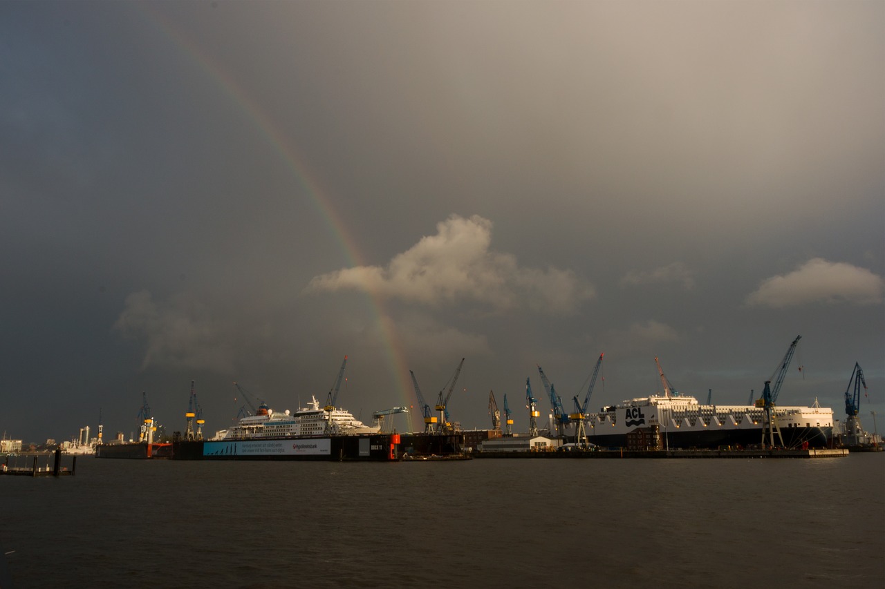 hamburg port rainbow free photo