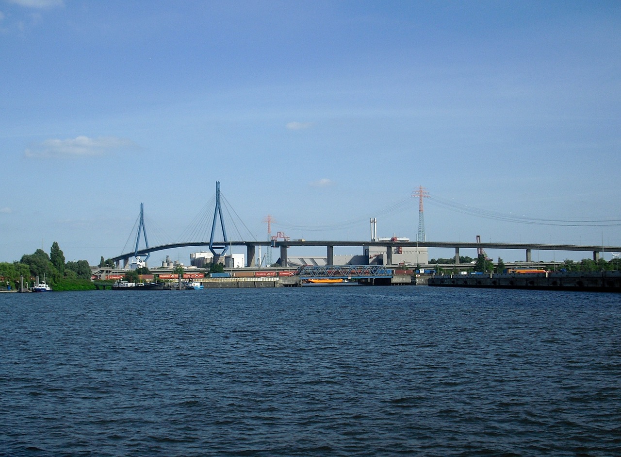 Download free photo of Hamburg port city elbe bridge river from