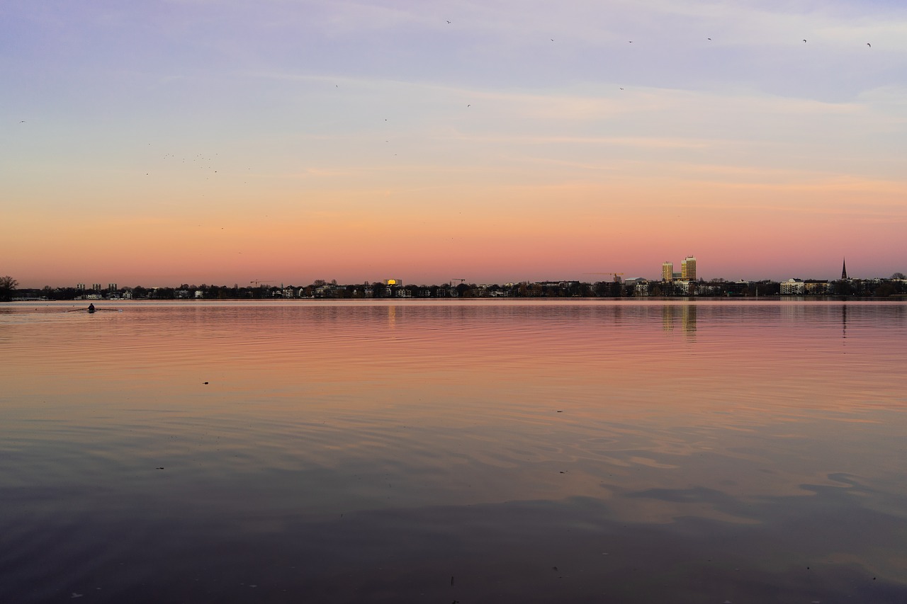 hamburg  sunset  water free photo