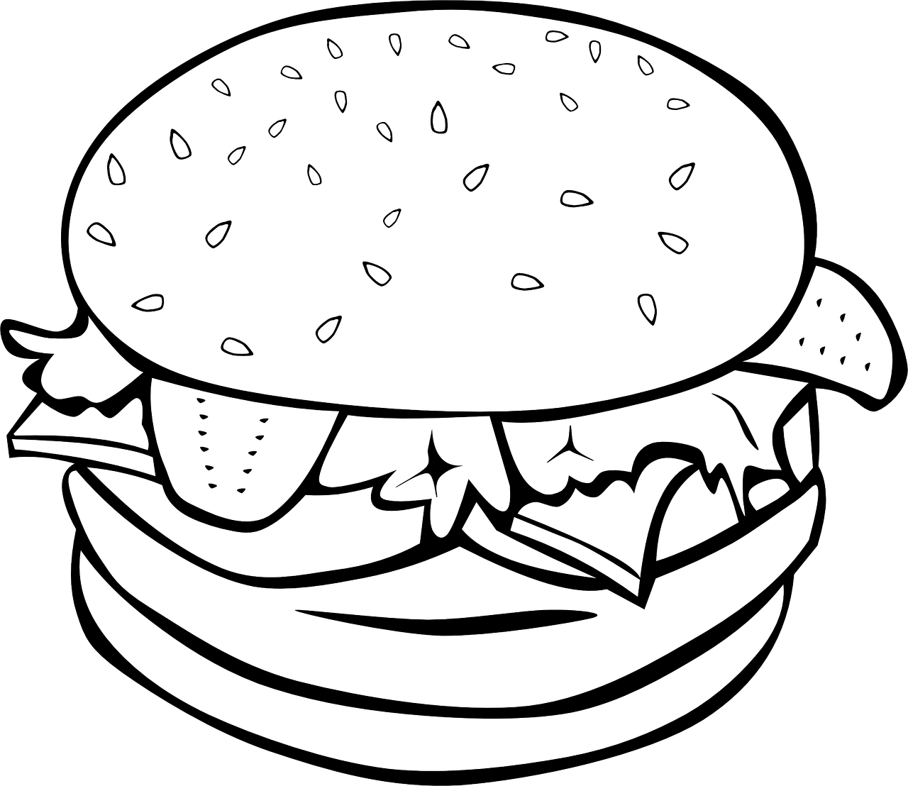 hamburger,burger,sandwich,bread,lettuce,tomato,snack,lunch,fast,food,sesame,seeds,free vector graphics,free pictures, free photos, free images, royalty free, free illustrations, public domain