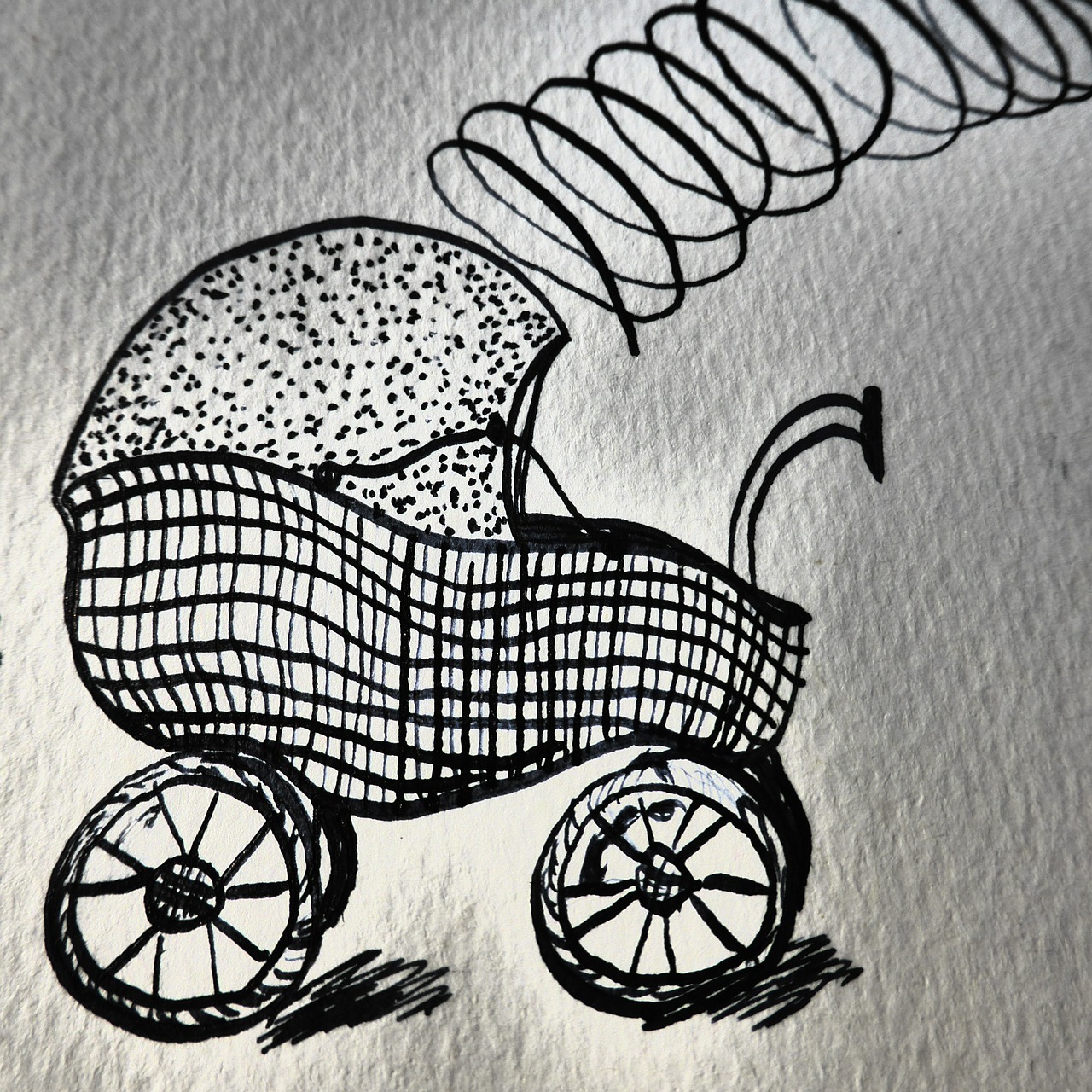 hand drawn sketch baby carriage birth free photo