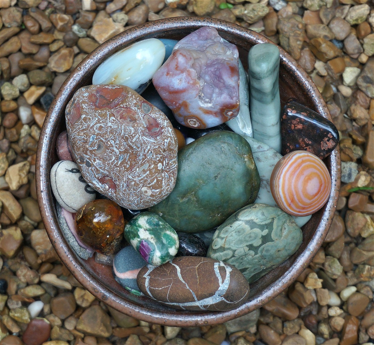 handmade bowl tumbled stones stones free photo