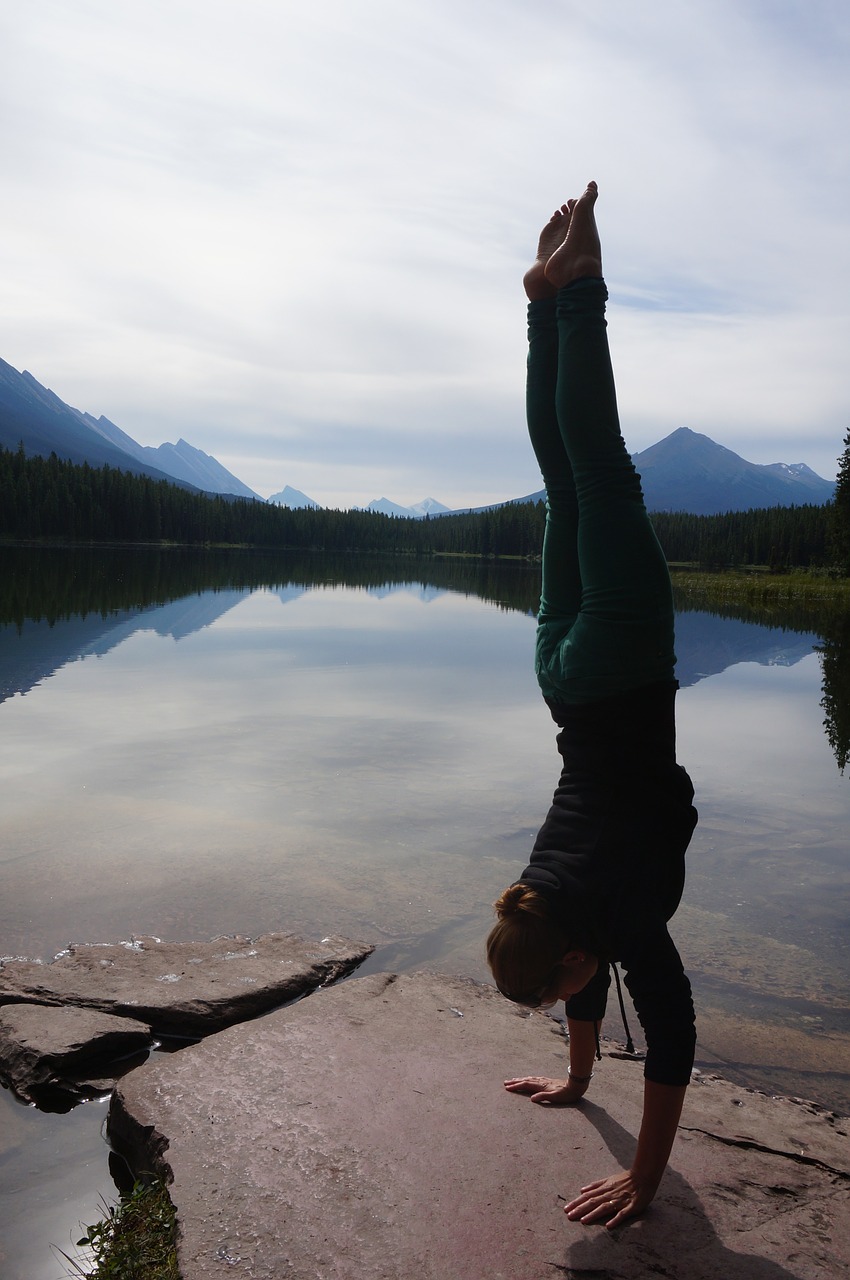 handstand lake meditation free photo