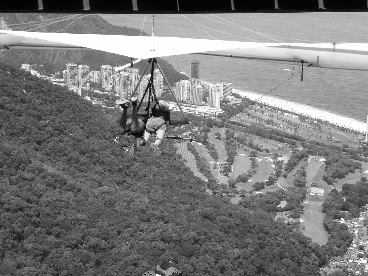 hang gliding black and white landscape free photo
