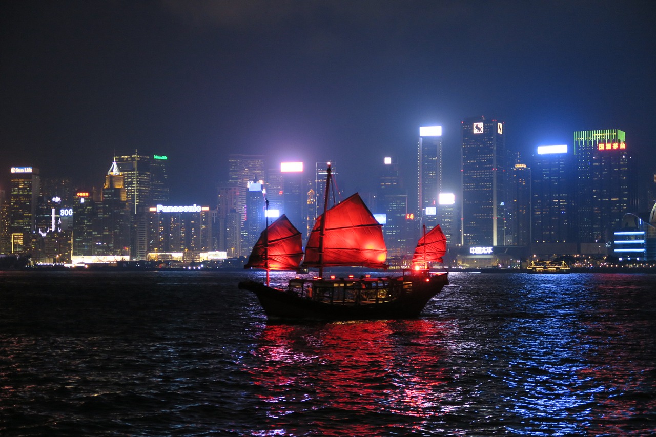 hang kong boat night free photo