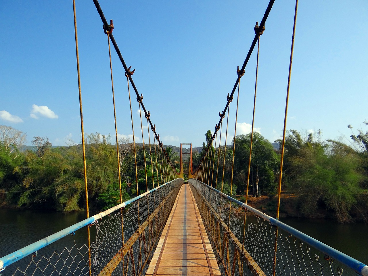 hanging bridge gangavali river rope bridge free photo