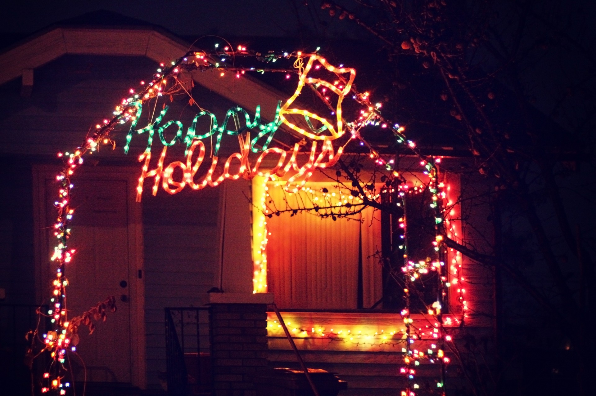 happy holidays christmas lights night free photo