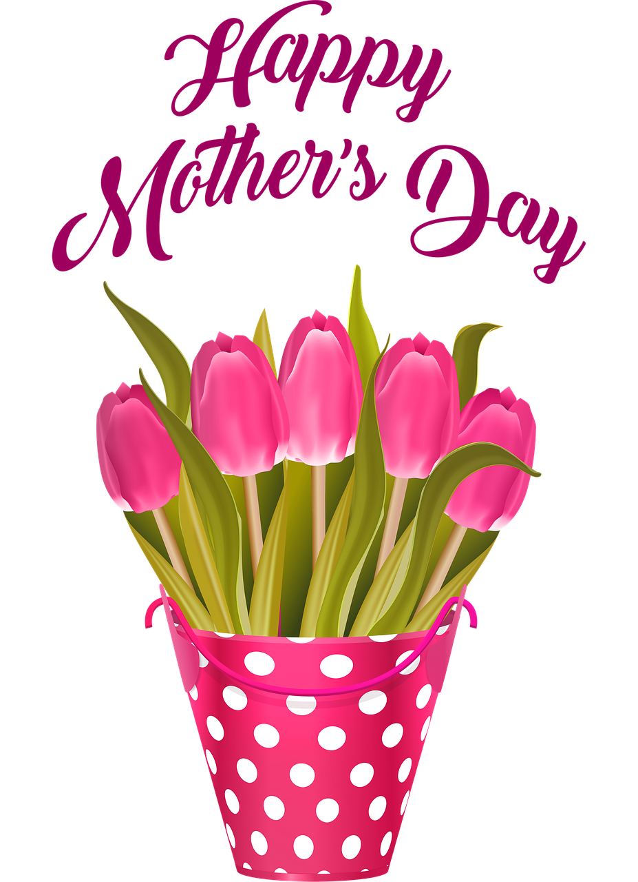 happy mother's day  tulips in bucket  flowers free photo