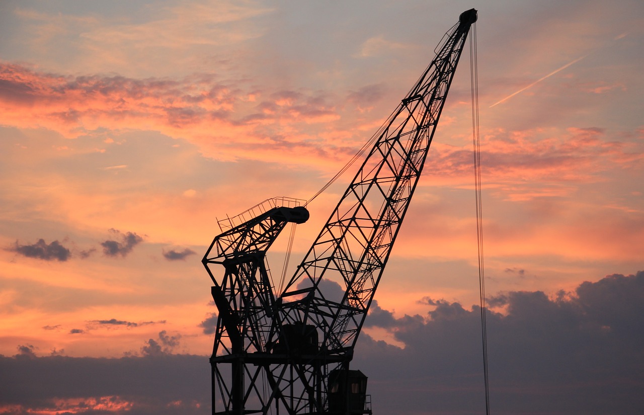 harbour crane sunset sky free photo