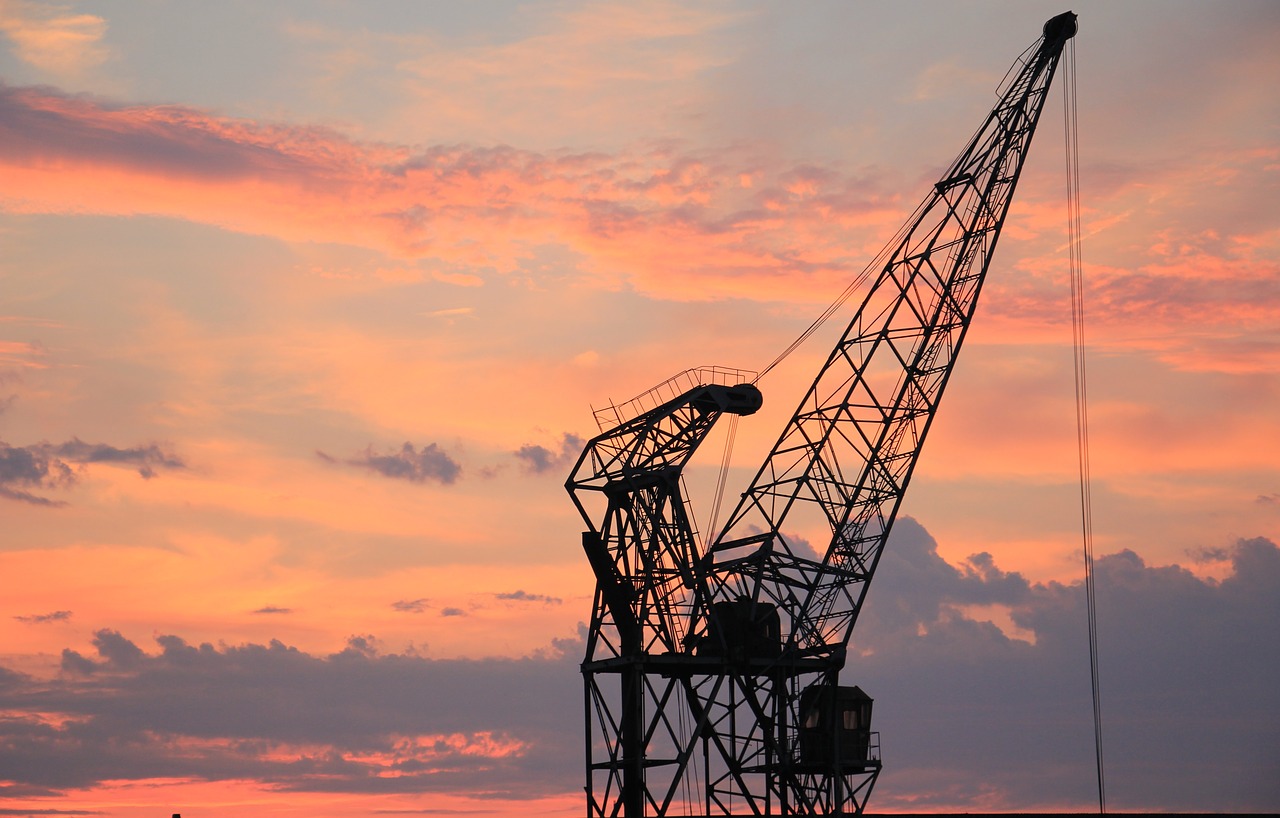 harbour crane sunset sky free photo