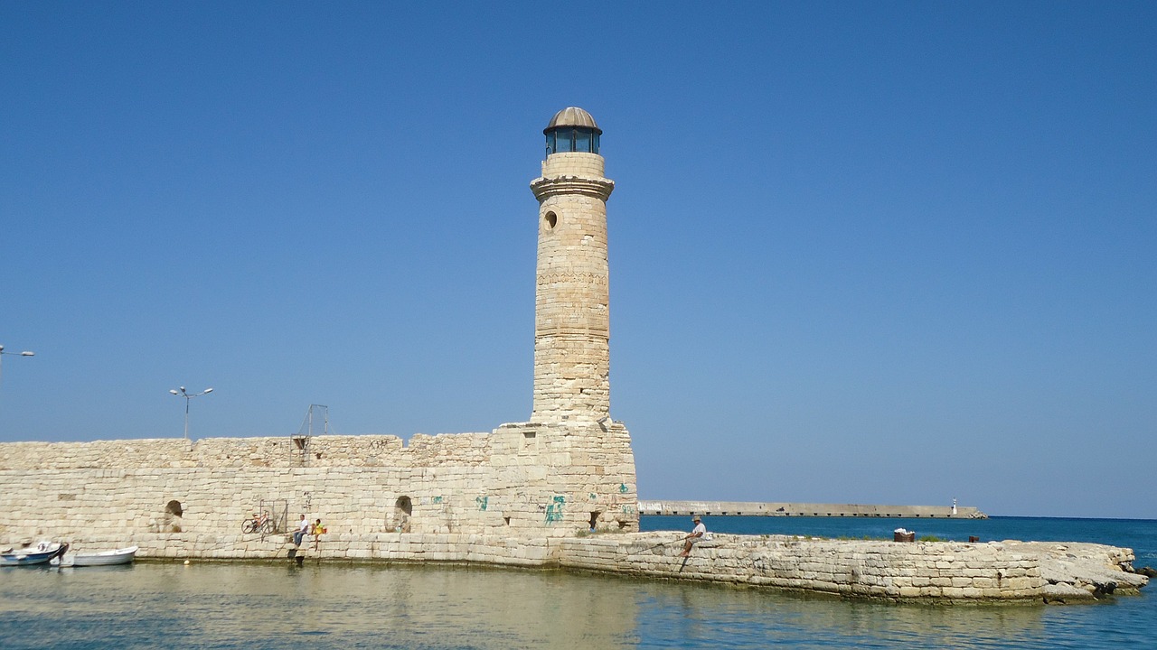 harbour entrance crete lighthouse free photo
