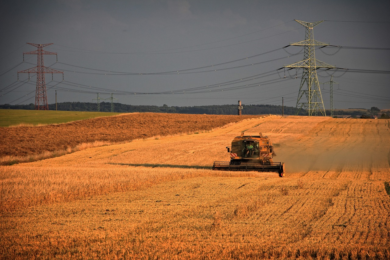 harvest harvester blue sky free photo