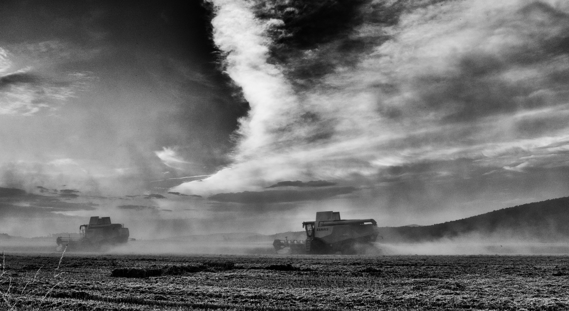 harvester field black white free photo