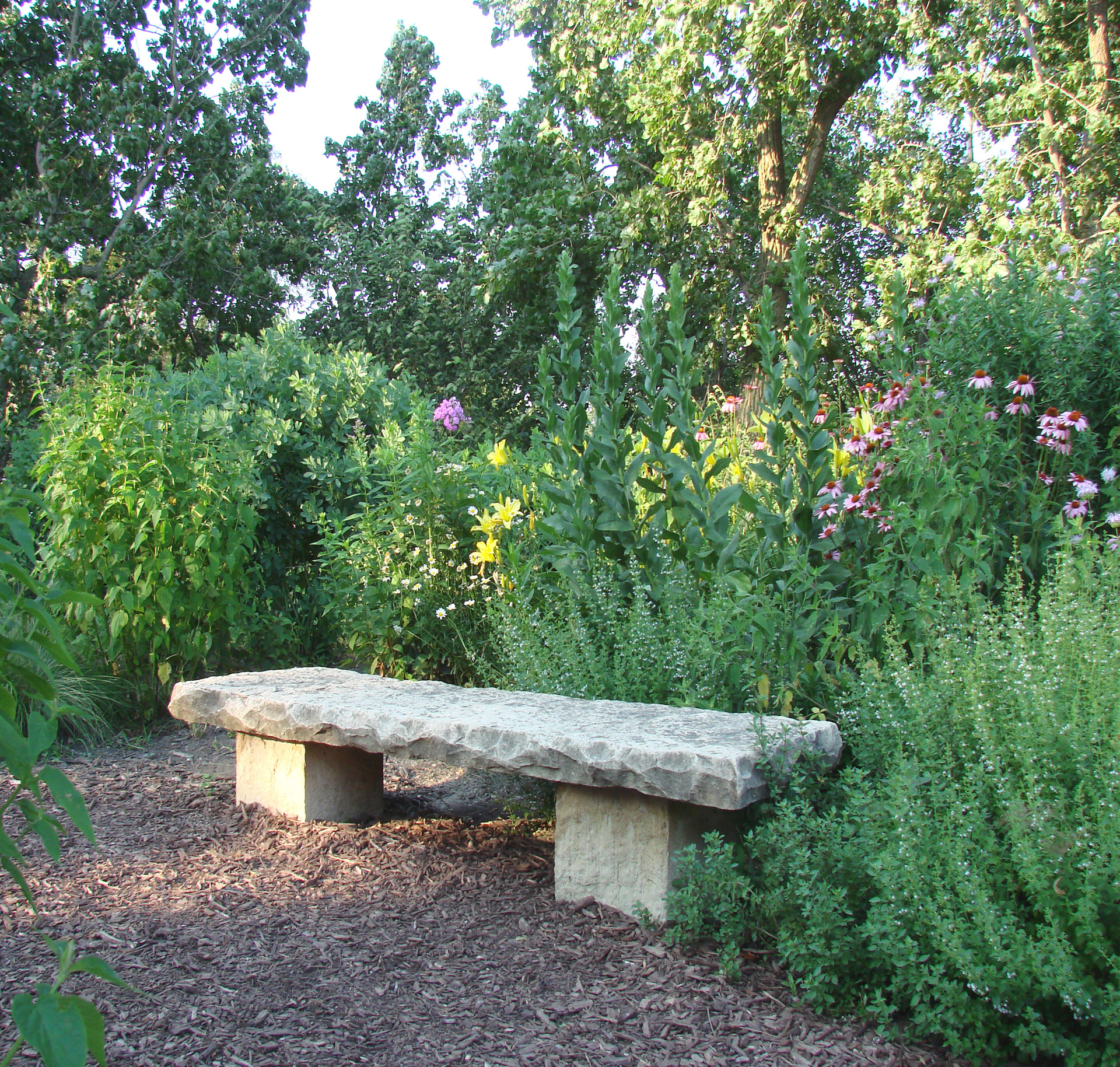 stone bench flowers free photo