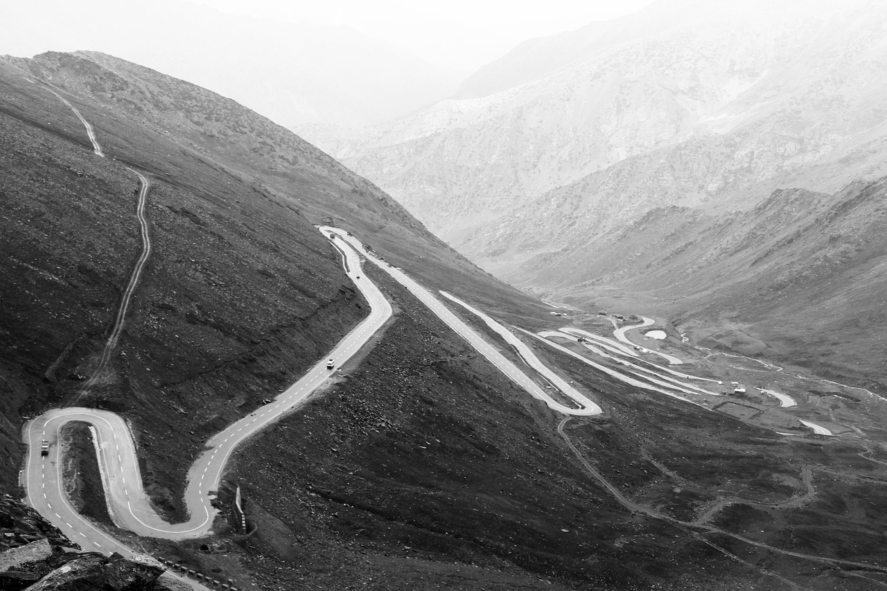 road image turning mountain highway zig zag road free photo