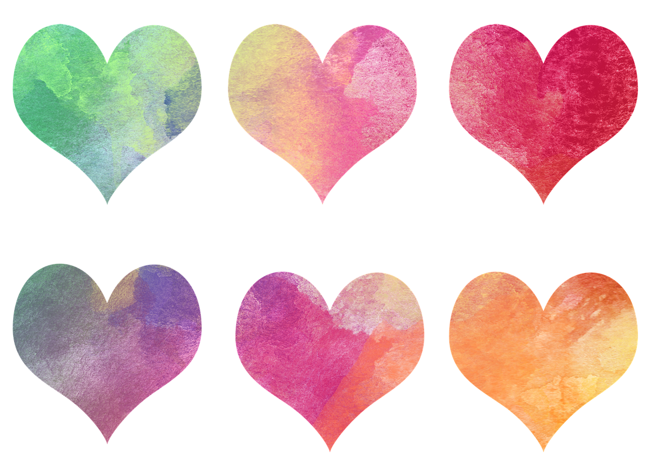 hearts colorful watercolor free photo