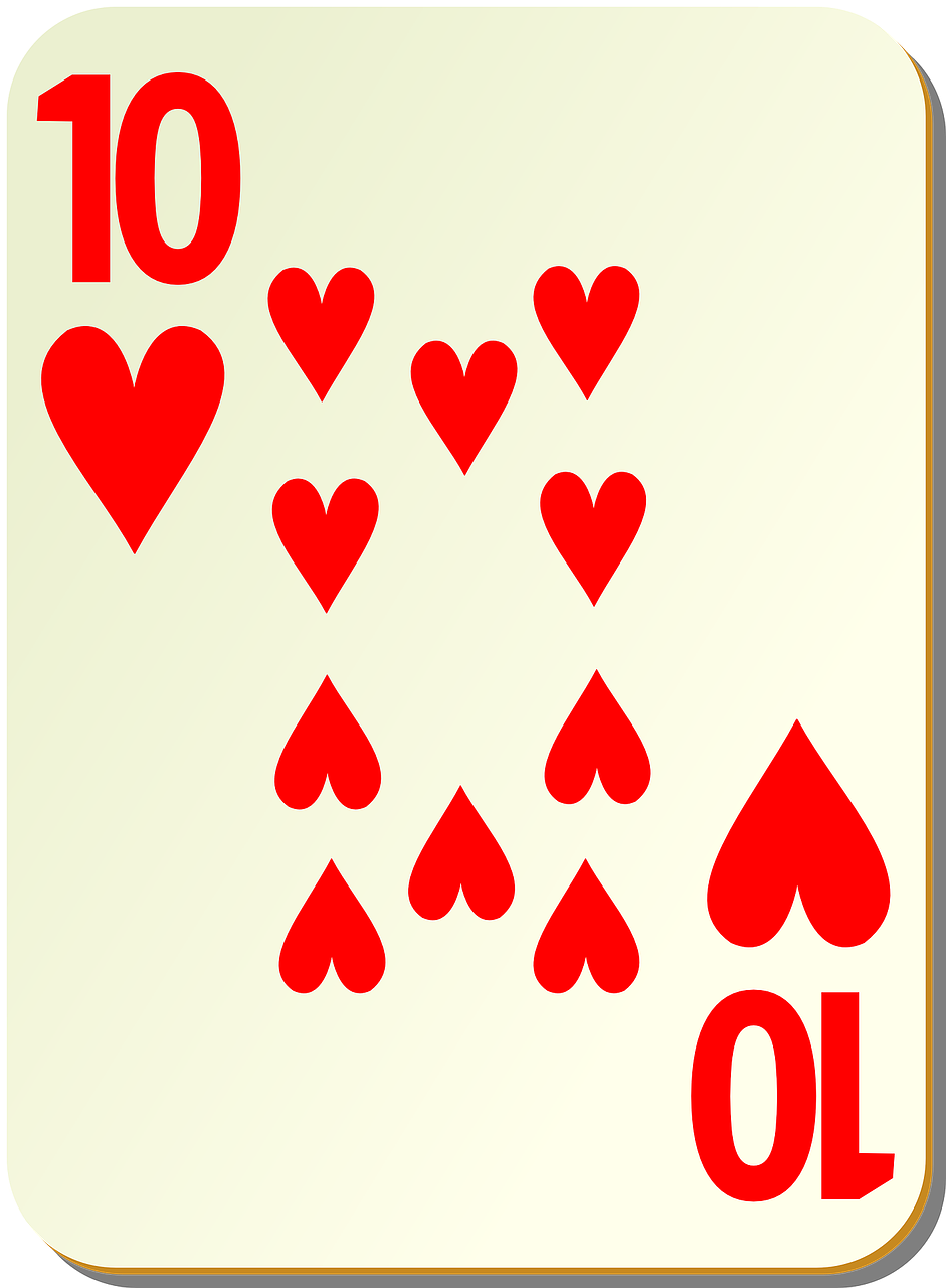 hearts,heart,ten,10,playing cards,card,games,cards,game,poker,recreation,free vector graphics,free pictures, free photos, free images, royalty free, free illustrations, public domain