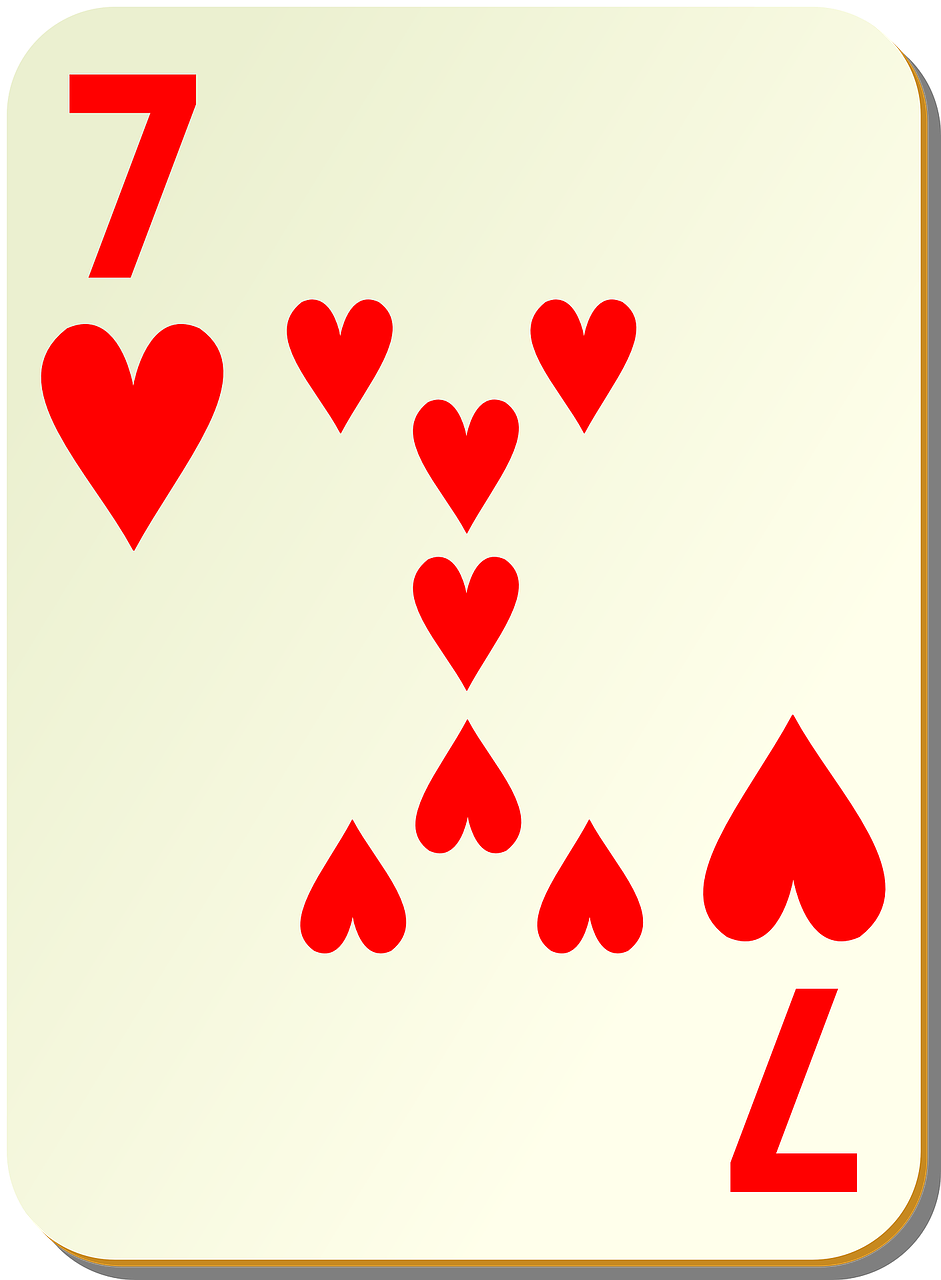 hearts,seven,7,card,games,poker,game,recreation,free vector graphics,free pictures, free photos, free images, royalty free, free illustrations, public domain