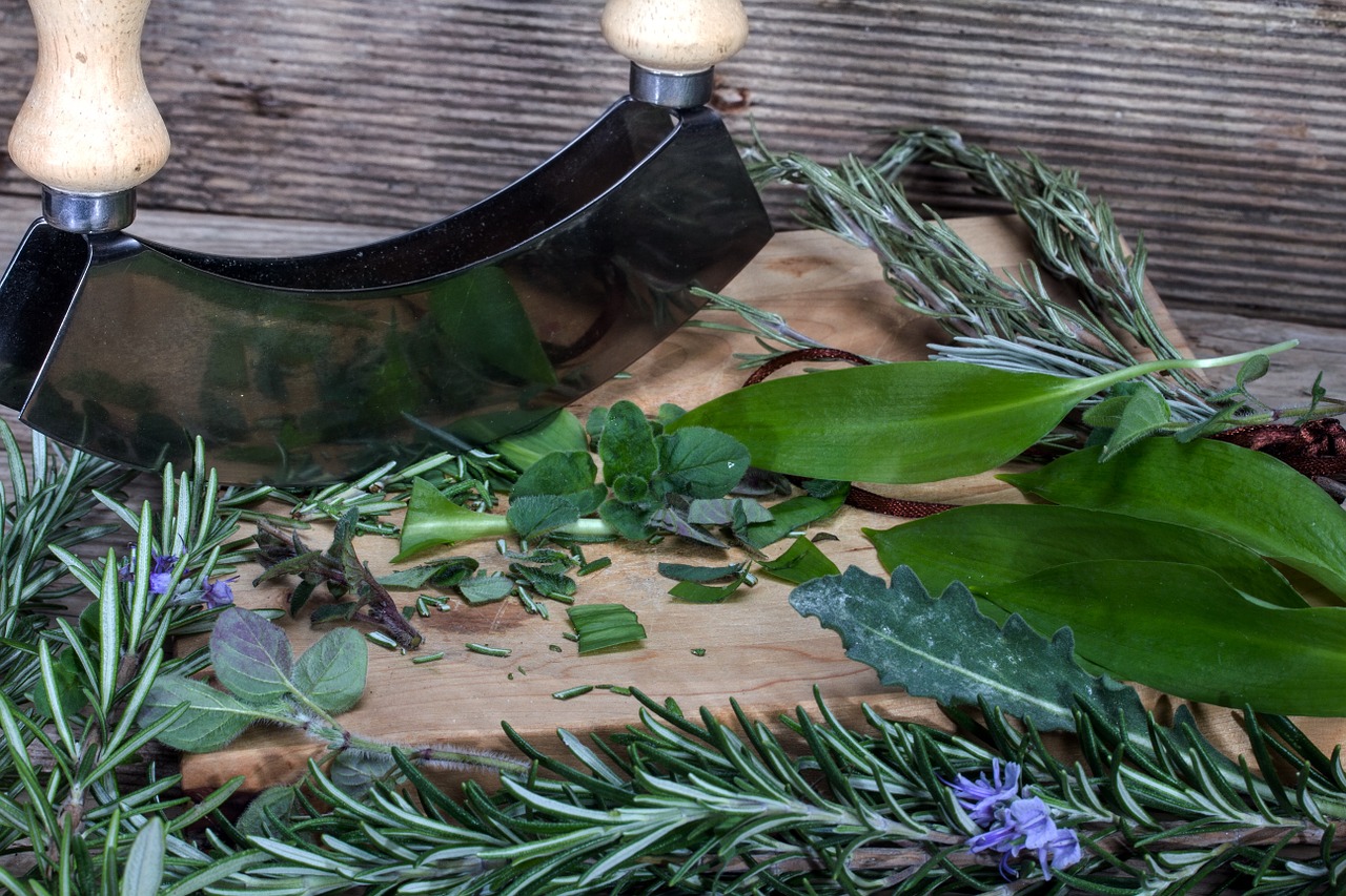 herbs herb knife cutting board free photo