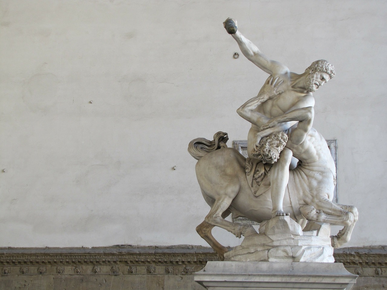 hercules defeats the kentaurt giovanni da bologna statue free photo