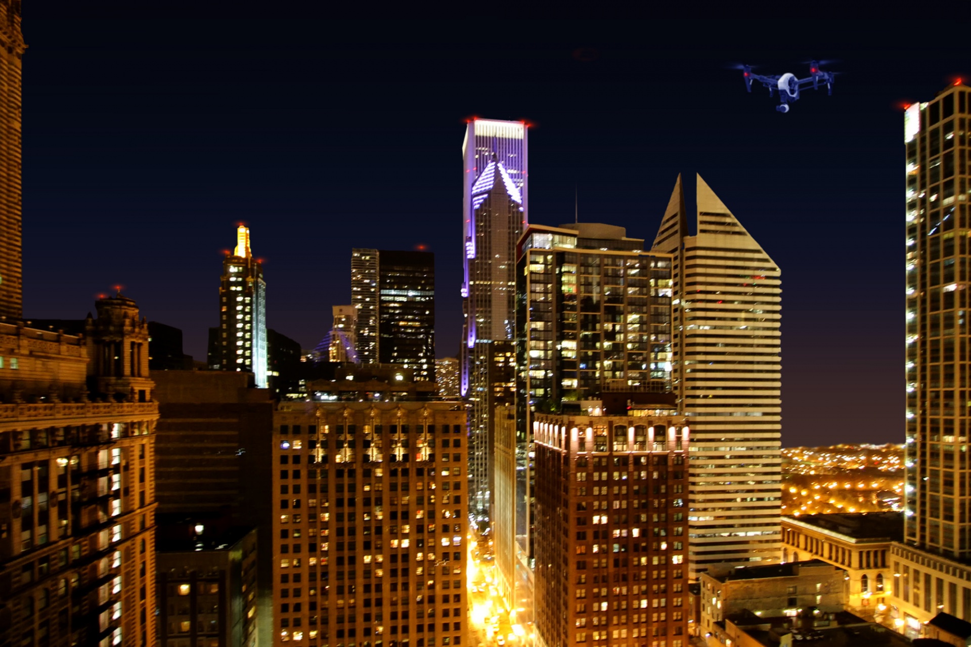 drone cityscape night scene free photo