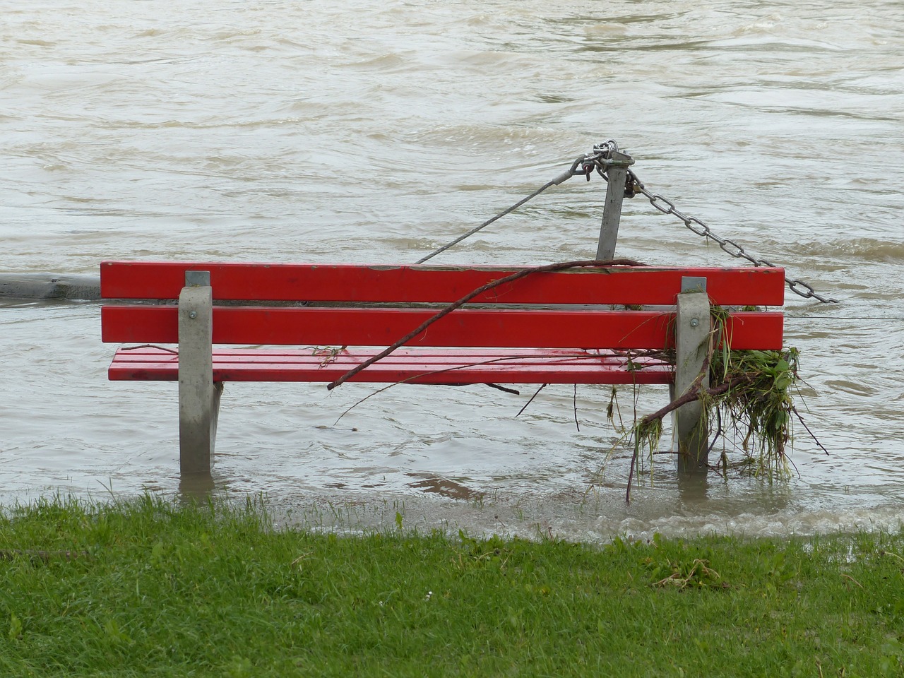 high water park bench flooded free photo