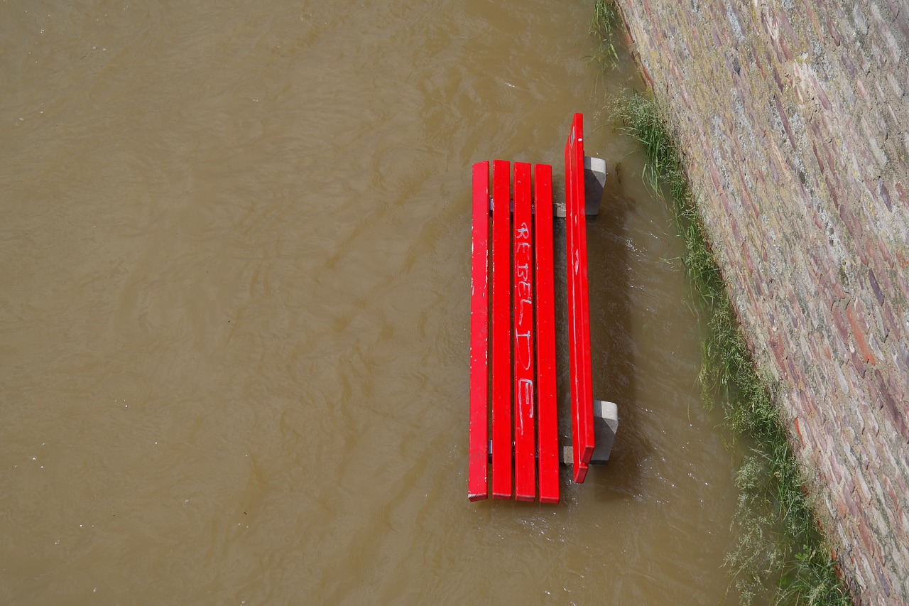 high water flooding park bench free photo