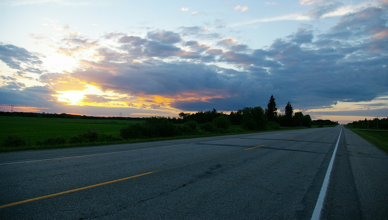 highway sunset clouds free photo