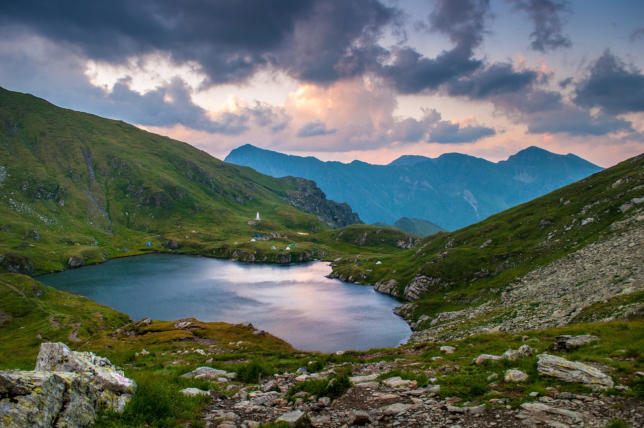 hike lake mountains free photo