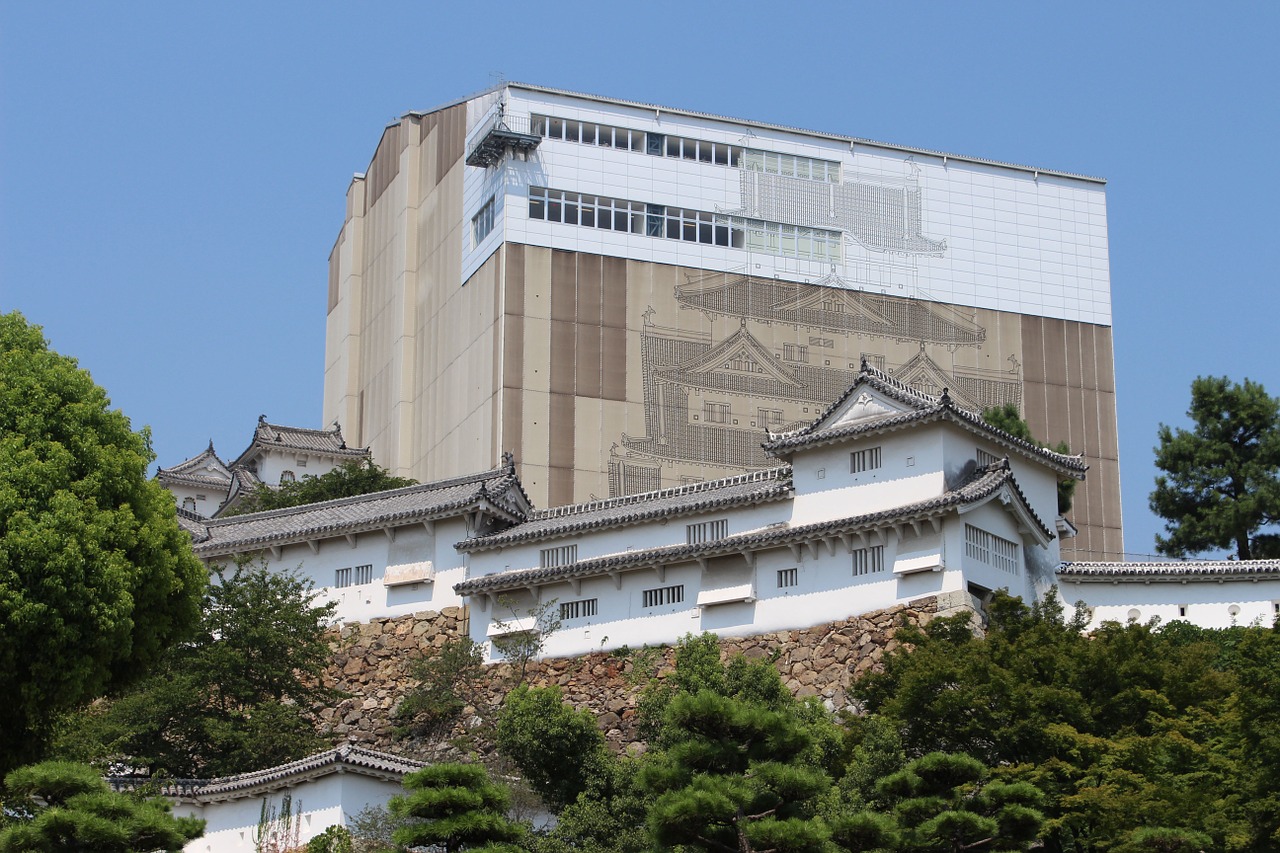 himeji castle during the construction appearance free photo