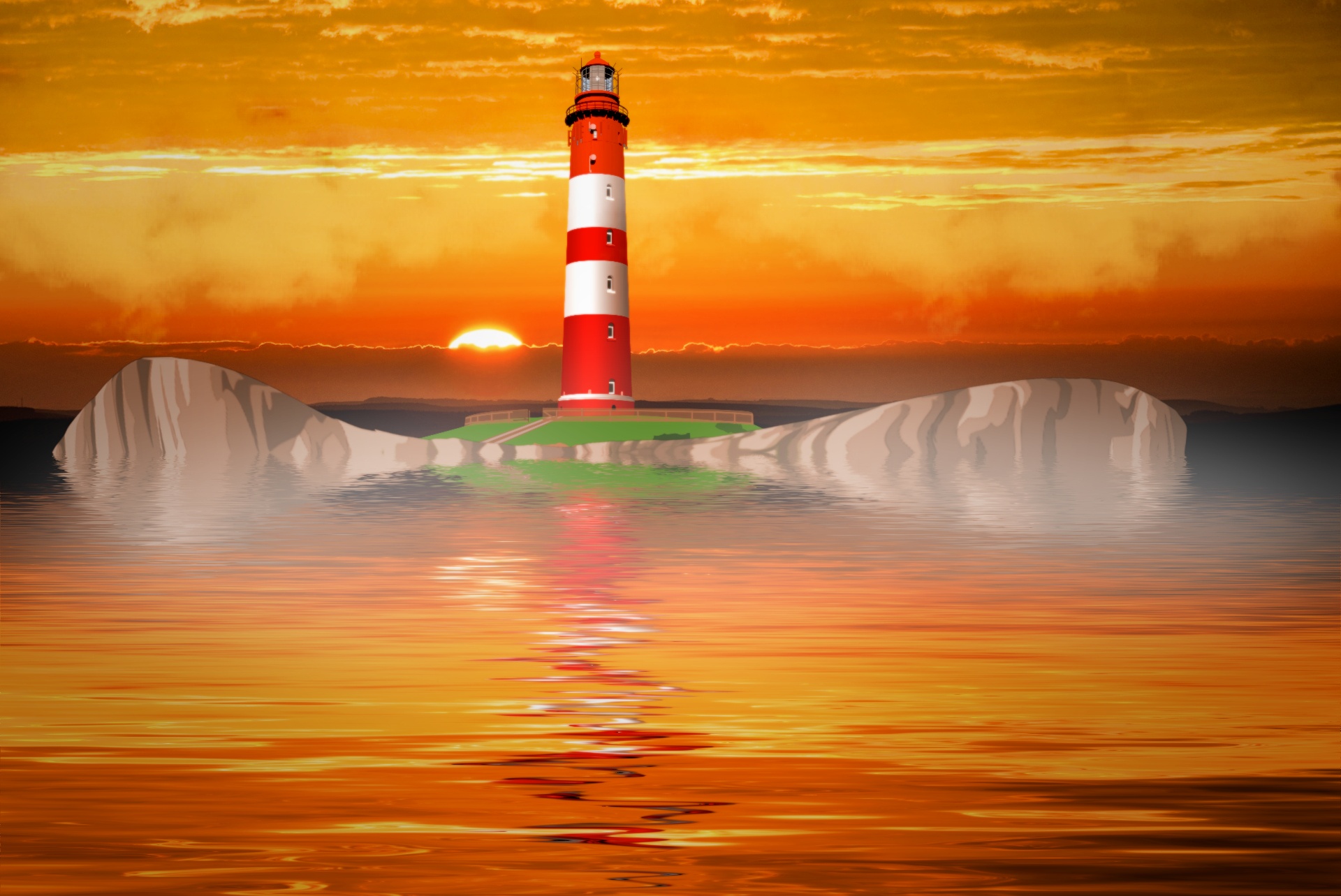 lighthouse sunset rocks free photo