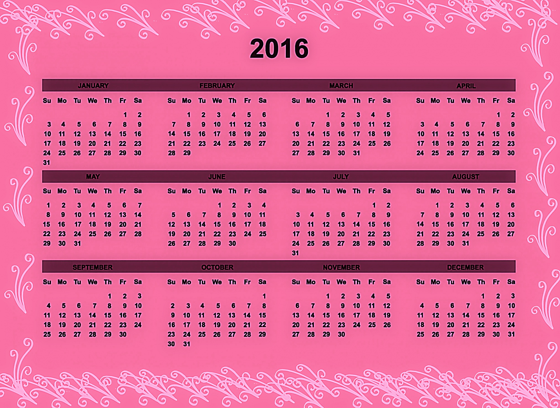 calendar 2016 year free photo