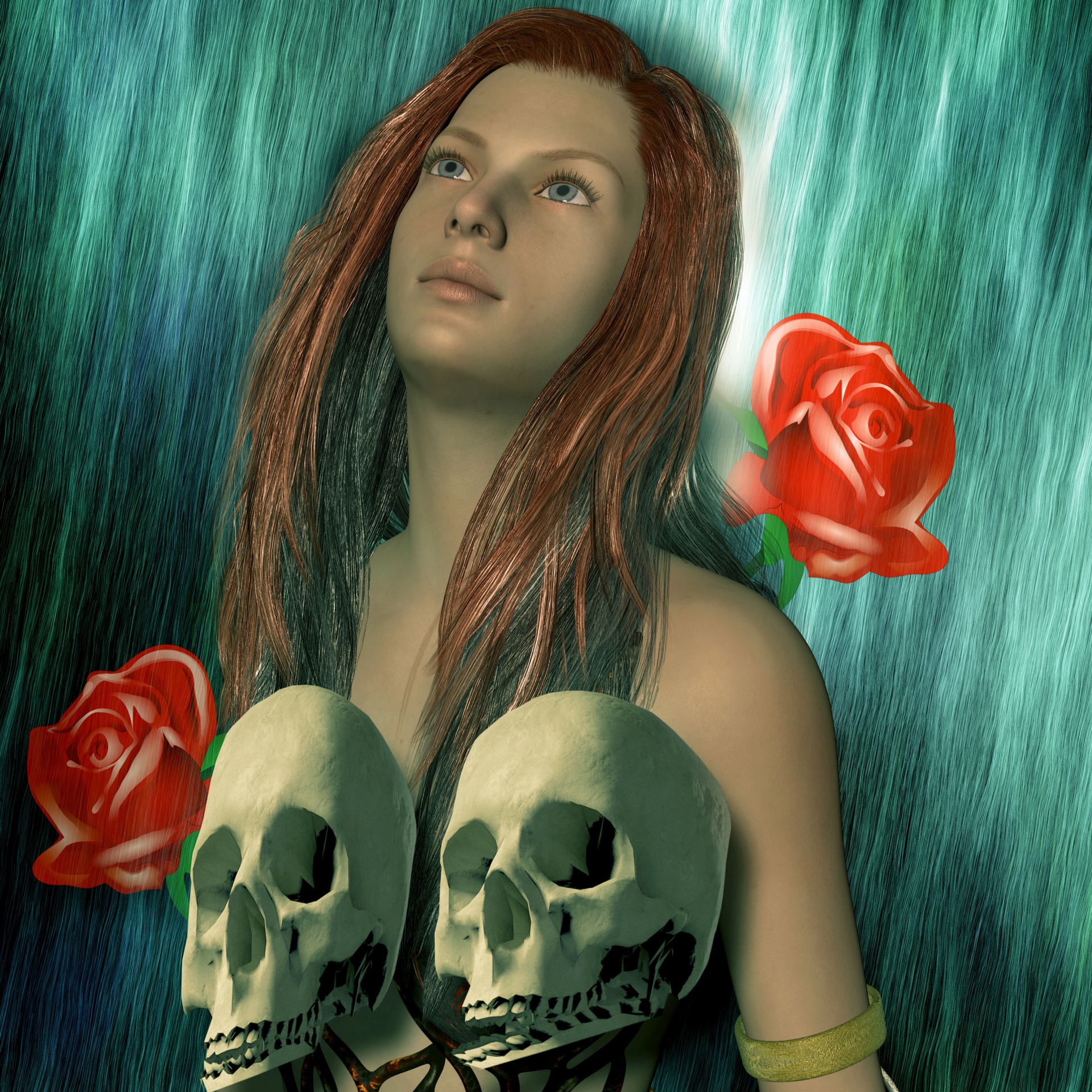 woman skull rose free photo