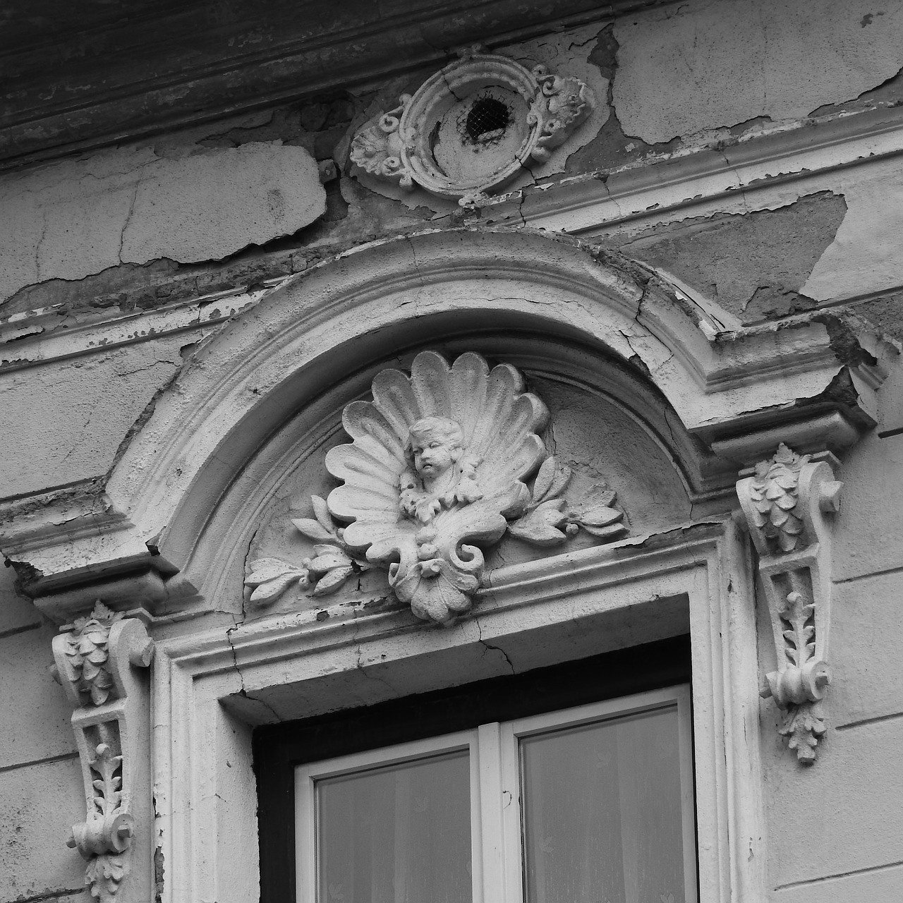 historic house above the window ledge decorative architectural element free photo