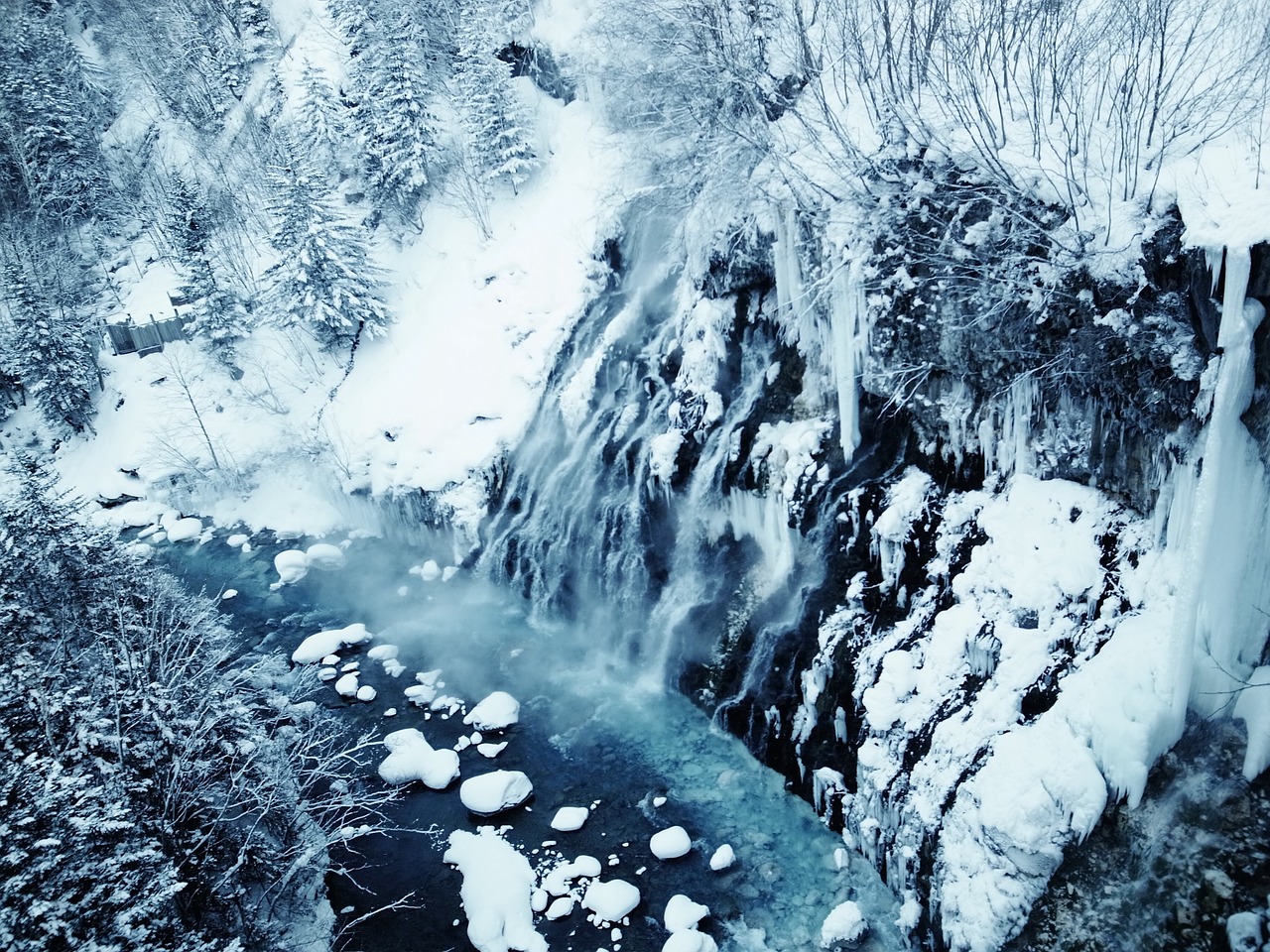 hokkaido waterfall snow free photo