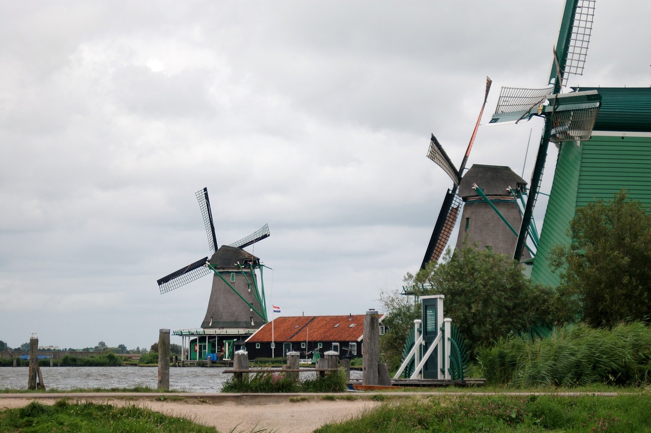 holland windmills tourist free photo
